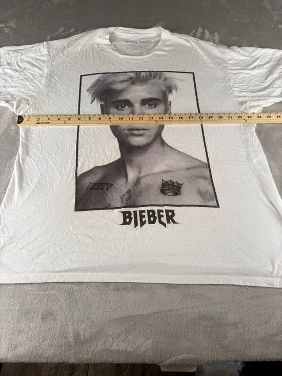 Justin Bieber Graphic T Shirt XL White Vintage Style Portrait Tee Pop Music - Picture 8 of 11